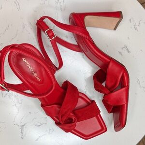 ANTONIO MELANI Nikki leather and suede twisted Sandals - size 8.5